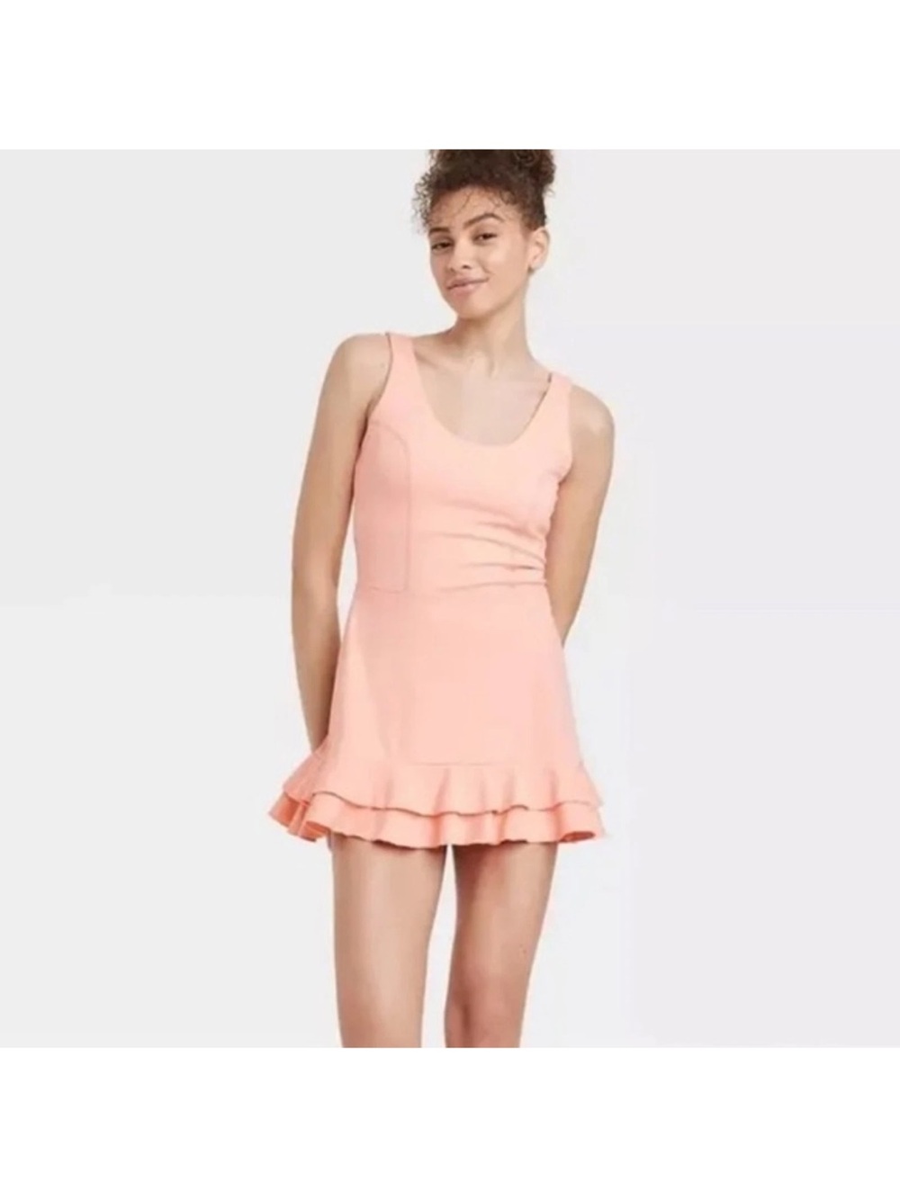 Sleeveless Peach Ruffle-Hem Women’s Active Dress